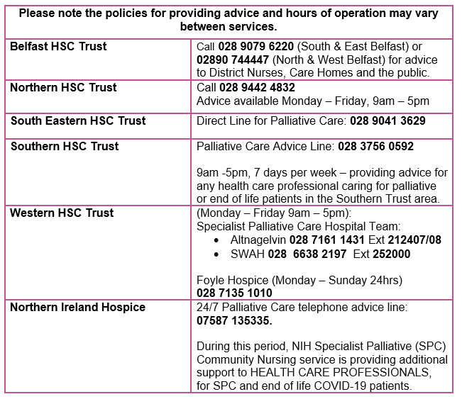 Table with out of hours numbers for HSC staff